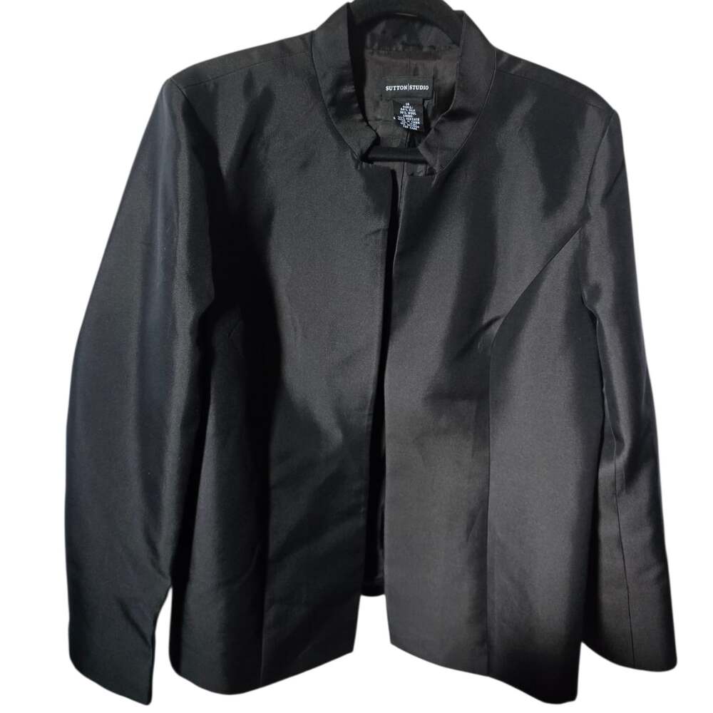Sutton Studio Vintage Silk Wool Mandarin Collar Cardigan Black Size 14